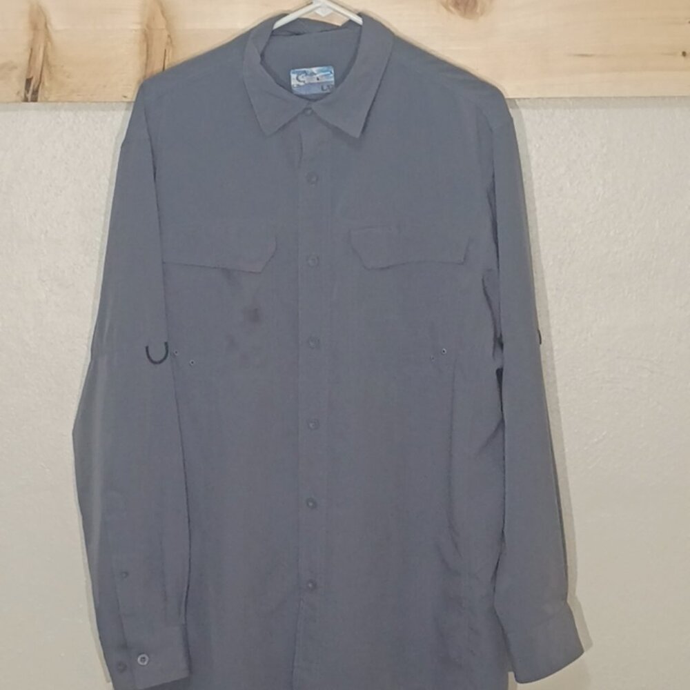 Men's World Wide Sportsman Long Sleeve Button Down, Gray, Siz L